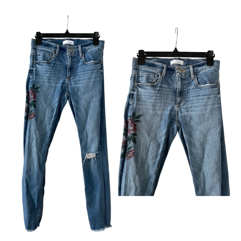 LOFT distressed / embellished floral pattern jeans